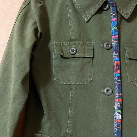 Jen's Pirate Booty x Free People Military Utility Jacket Boho Trim Green Size S - Picture 6 of 15